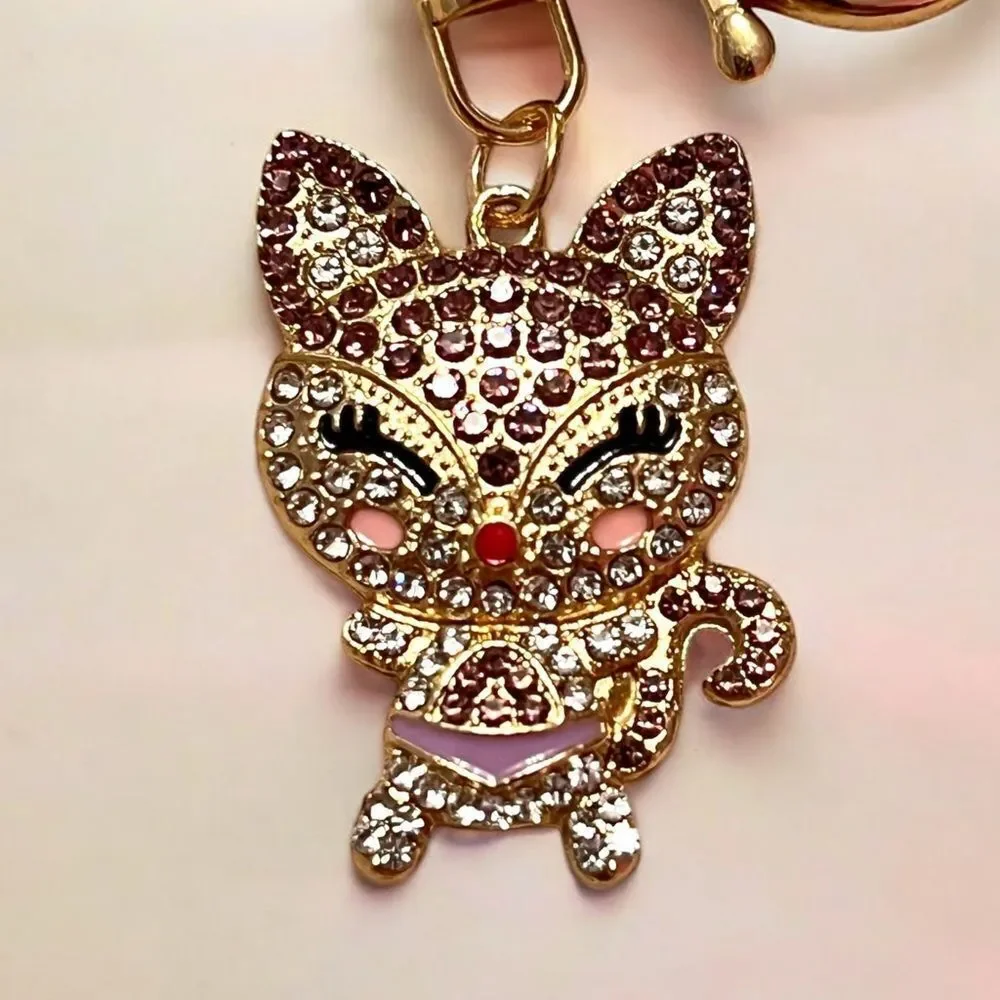⭐️3/$25⭐️ Purple Rhinestone Cat Gold Tone Key Chain Bag Charm